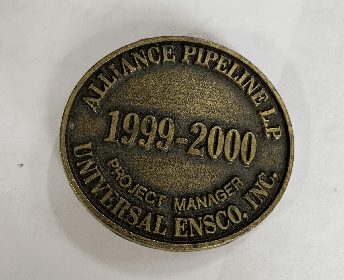 Alliance Pipeline Project Manager Universal Ensco 1999-2000 Brass Belt Buckle - Image 1