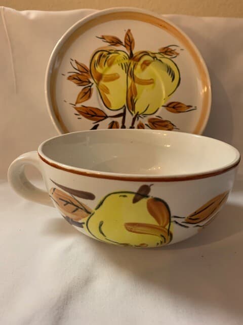 Chadwick Ironstone Ware Cup Soup bowl and Saucer Handpainted Japan Yellow - Image 1