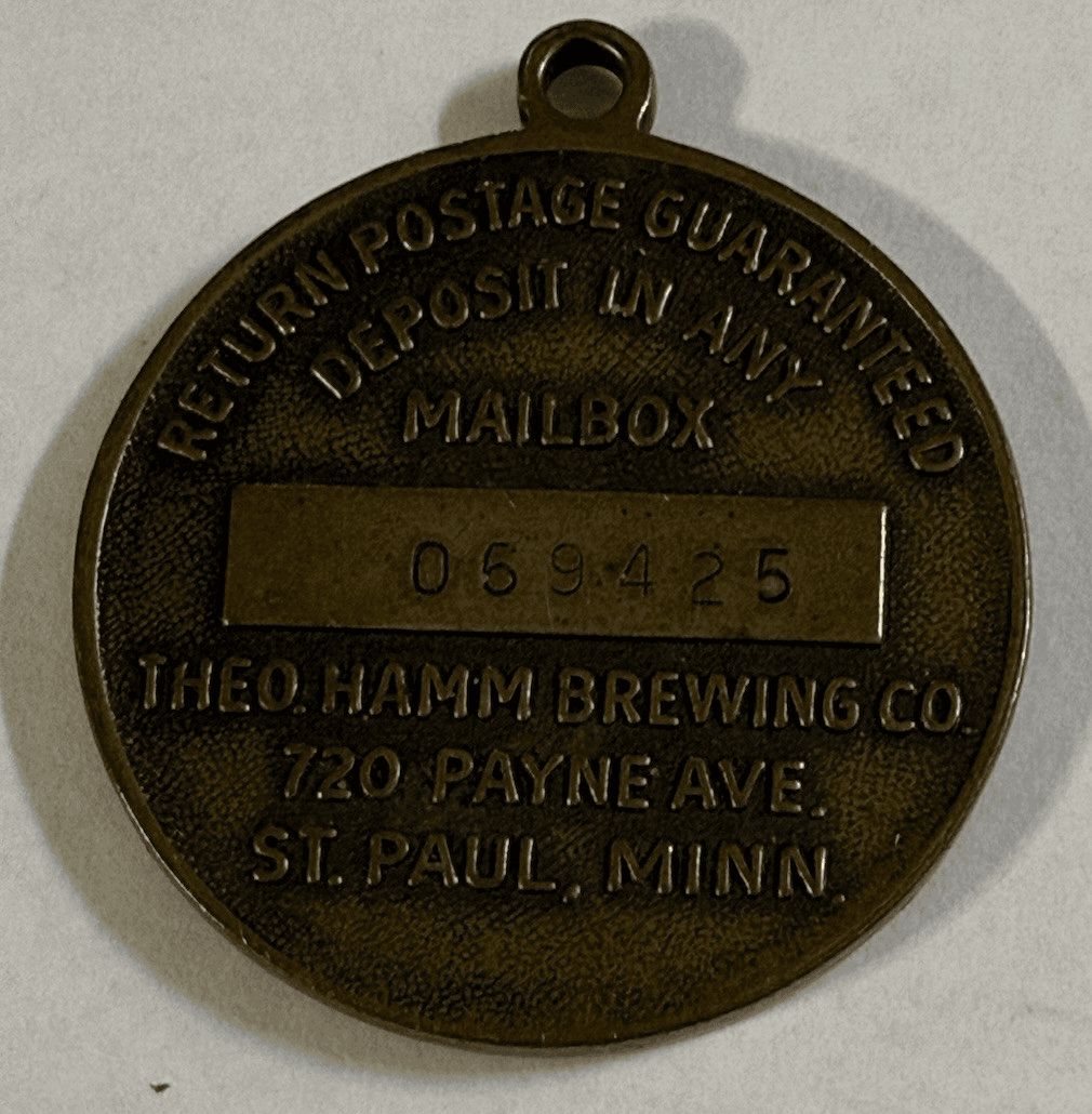 Hamm's Beer 100 Year Anniversary metal keychain fob 1965 - Thumbnail 2