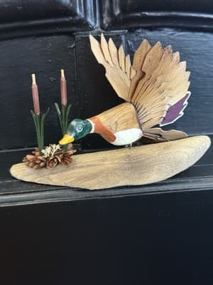 Wooden Hand carved Mallard Drake wings spread painted - Image 1