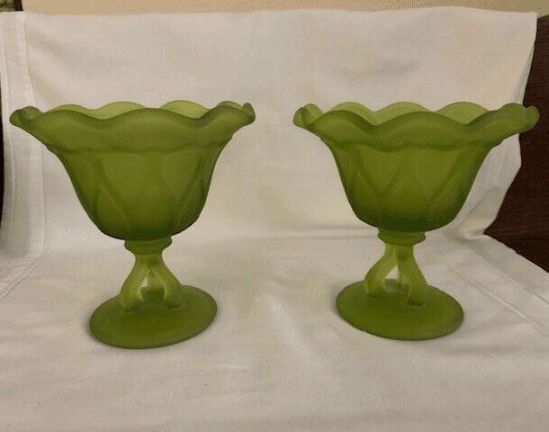 Westmoreland Glass Green Satin Compote Dish footed 2 dishes - Image 1