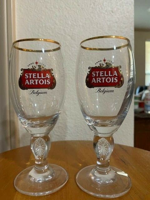 Stella Artois Belgium Beer Glasses Chalices Set Of 2 15cl Gold Rimmed New - Image 1