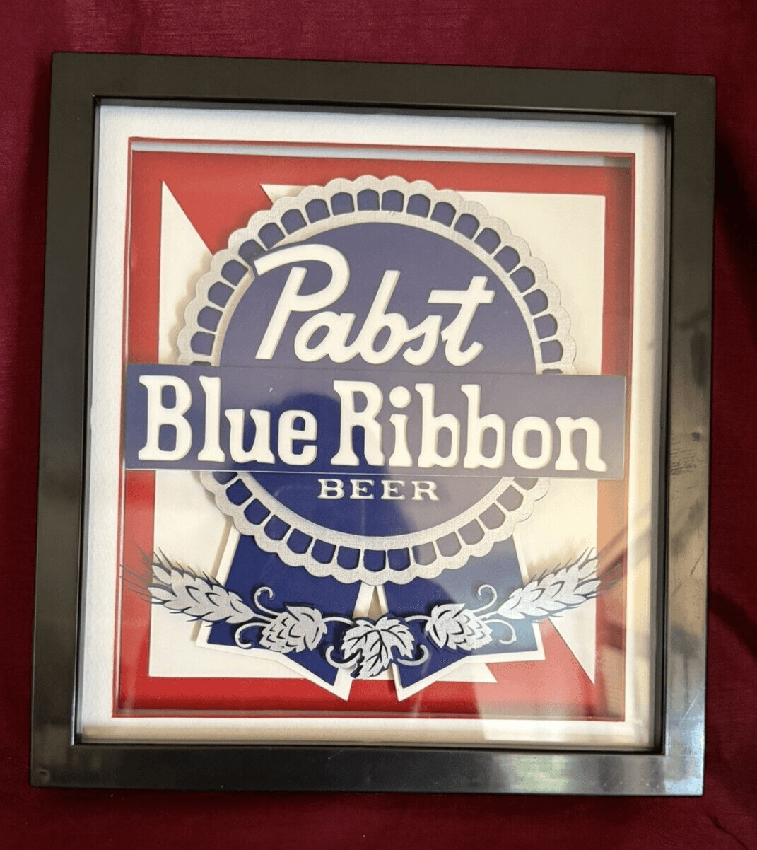 Pabst Blue Ribbon Beer 3D Layered Art Shadow Box Framed Advertisement - Image 1