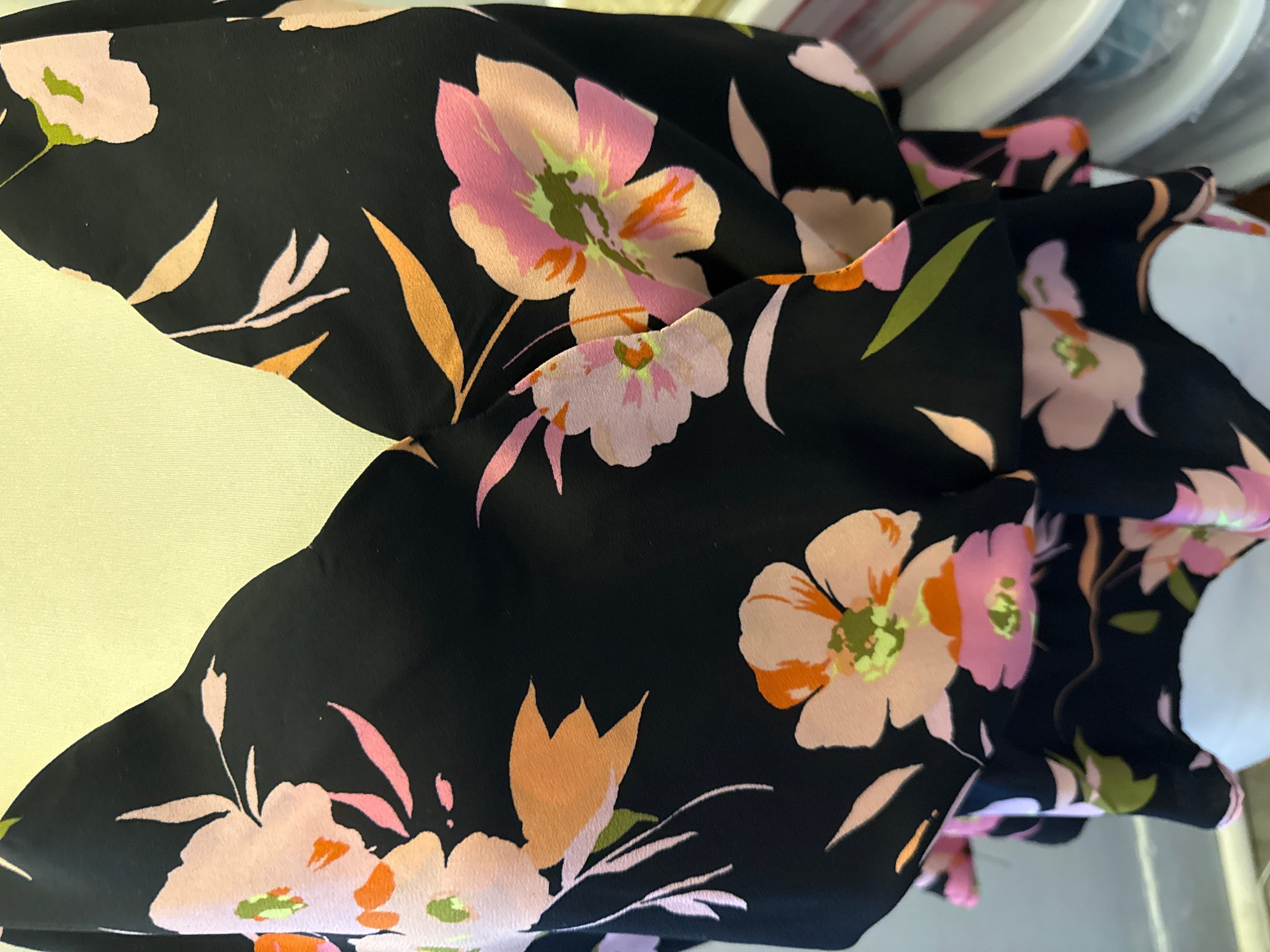 Floral Print Black Scarf with Pink and Orange Flowers