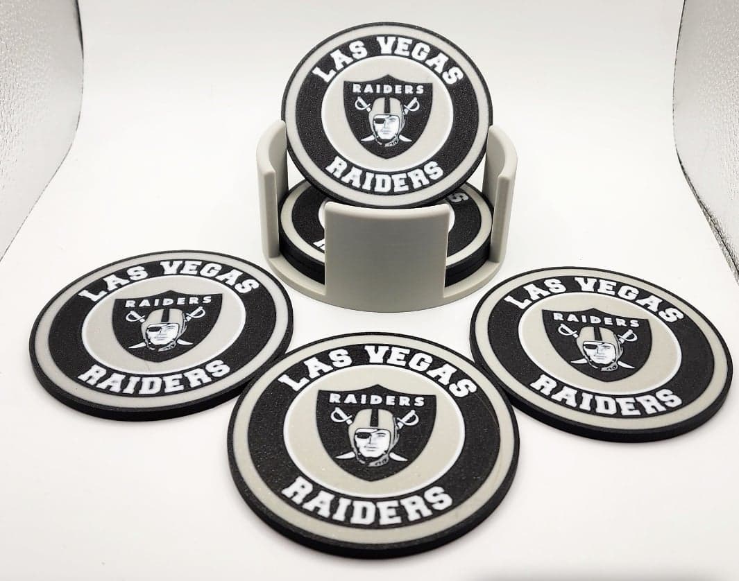 Las Vegas Raiders coaster set - 6 coasters with cork bottoms and holder. - Image 1