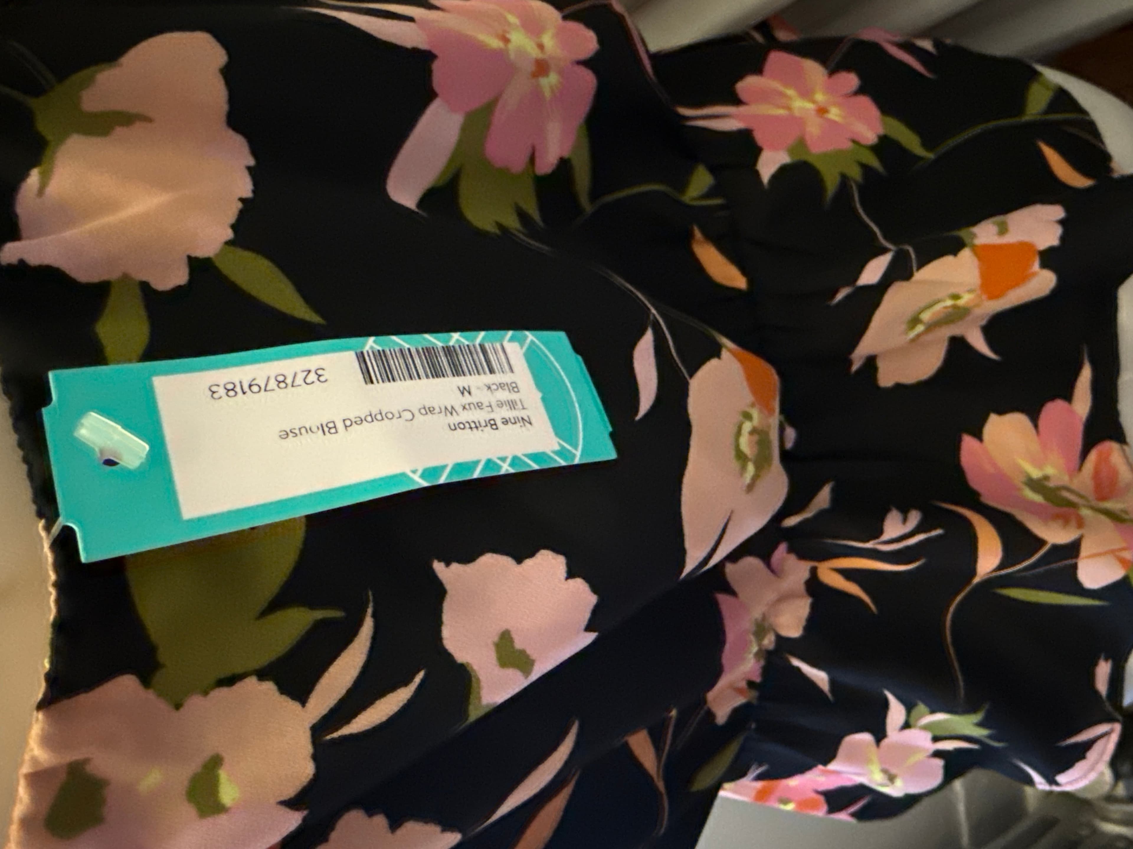 Floral Print Black Scarf with Pink and Orange Flowers - Thumbnail 3