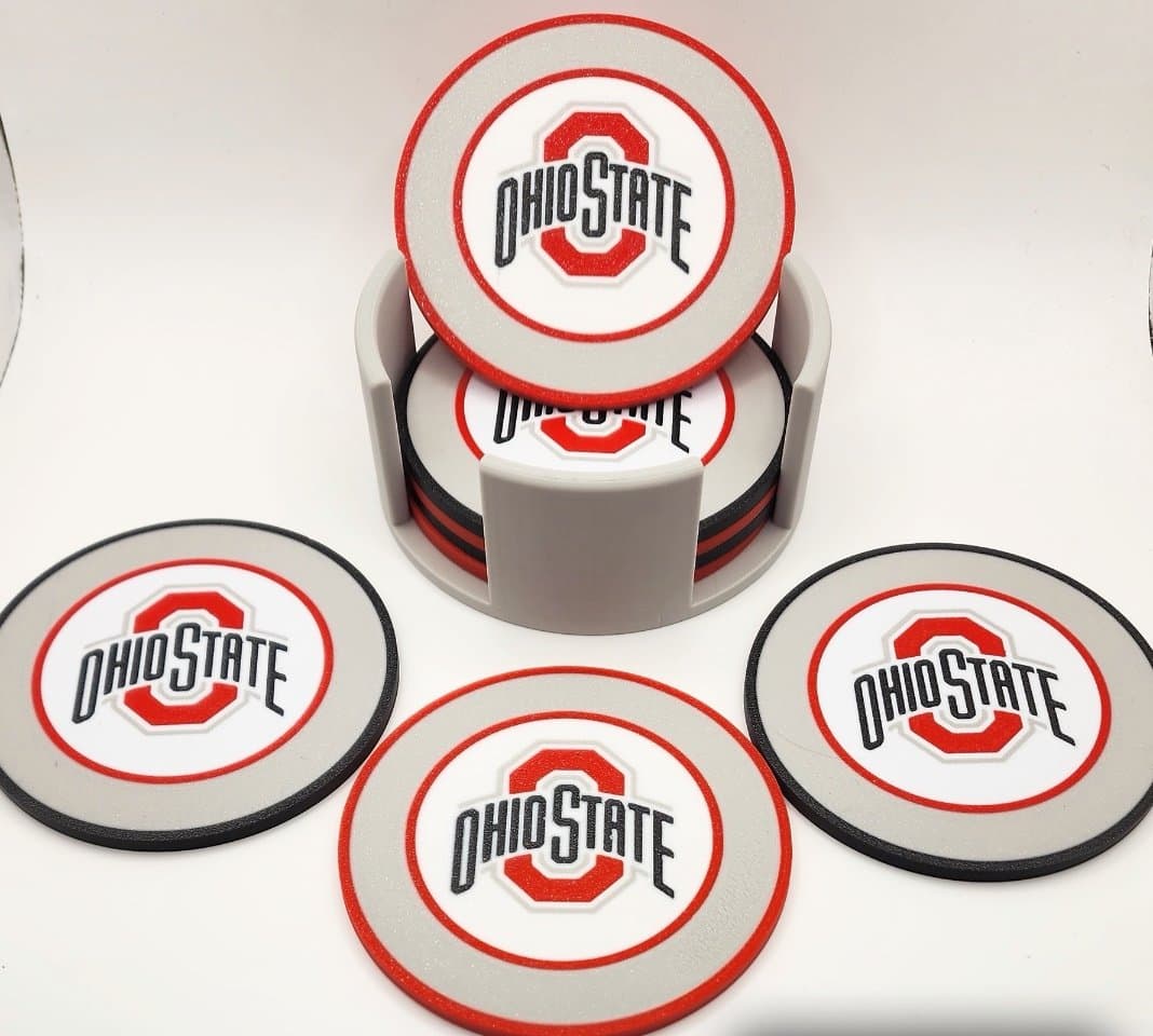 Ohio State coaster set - 6 coasters with cork bottoms and holder. - Image 1