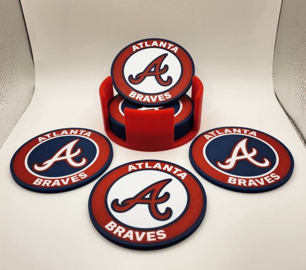 Atlanta Braves coaster set - cork backing and holder! Great for gameday drinks - Image 1