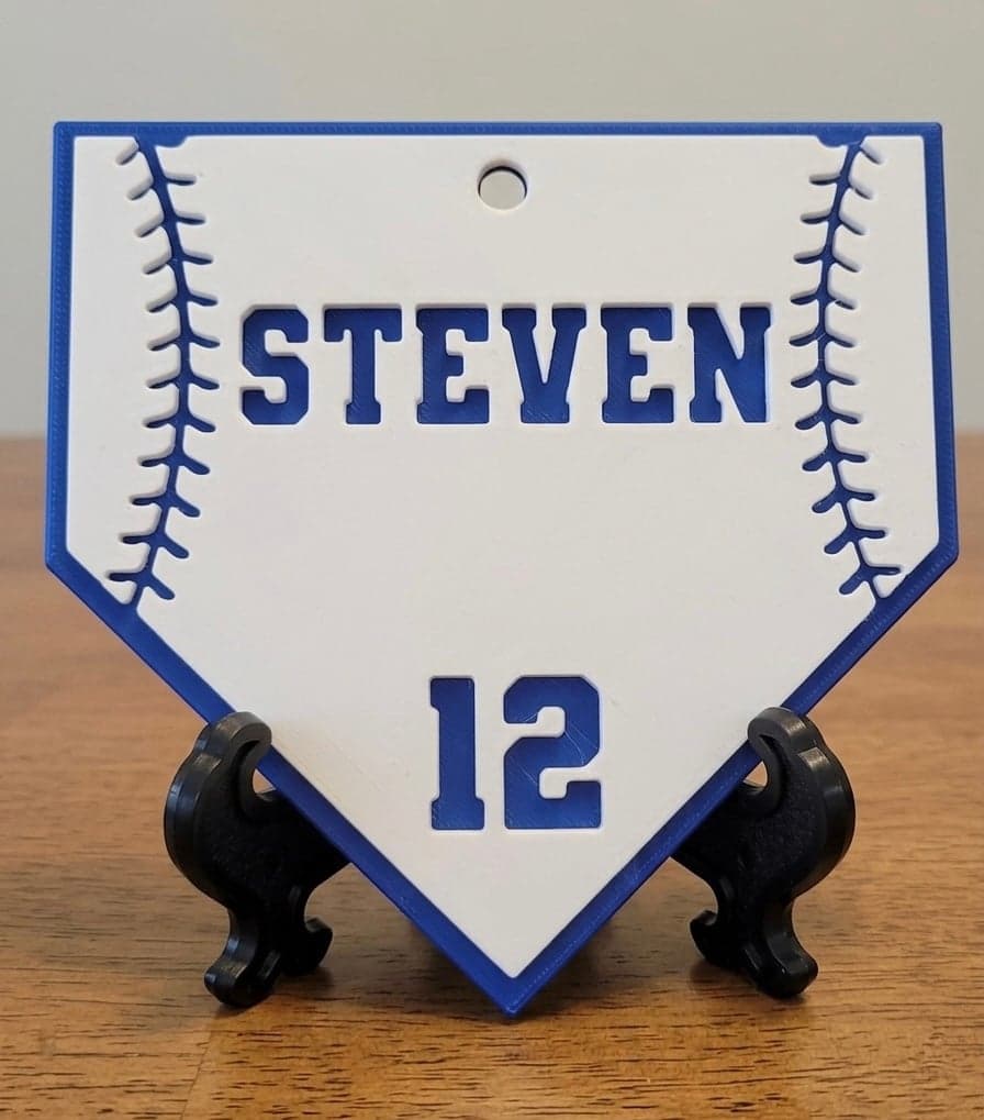 Customized baseball home plate Keychain or Bag Tag - your name and number - Image 1