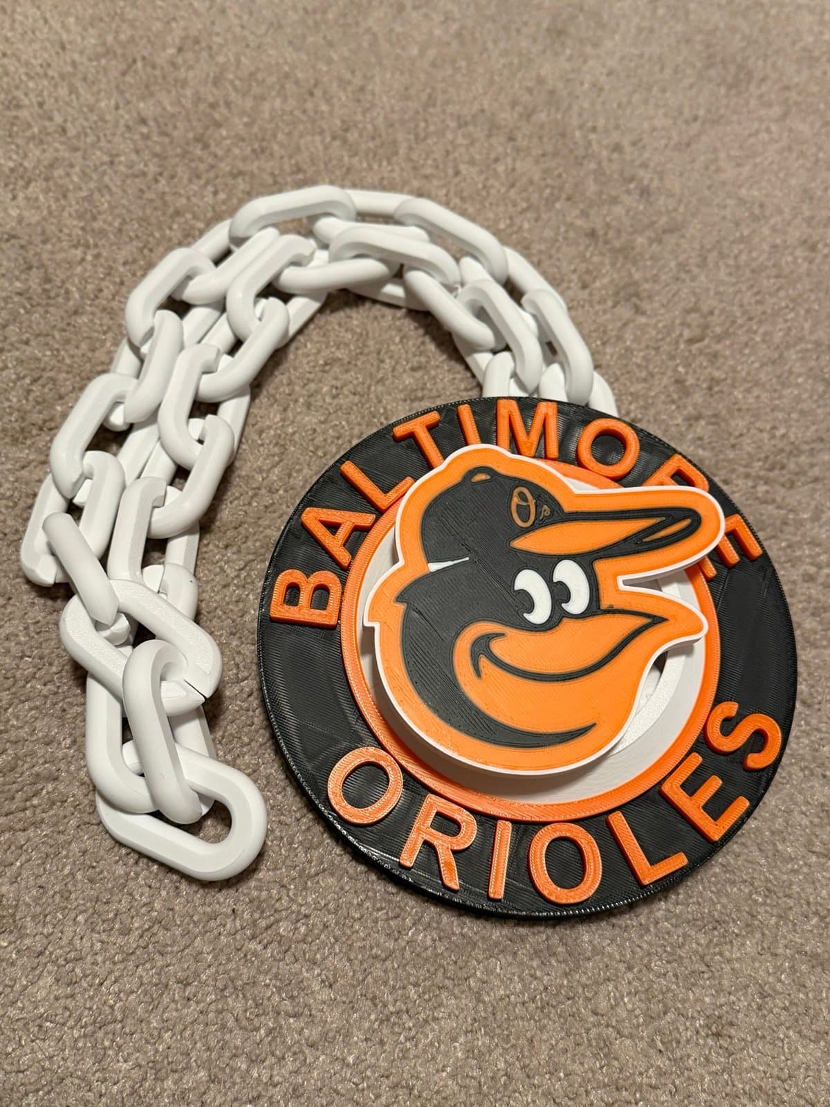 Baltimore Orioles Spinning hype fan chain necklace. Unique fan item - Image 1
