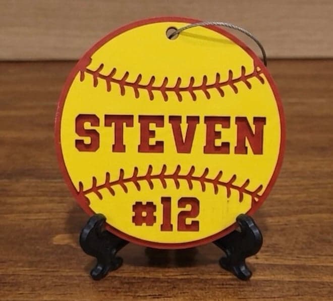 Customized softball Keychain or Bag Tag - your name and number - Image 1