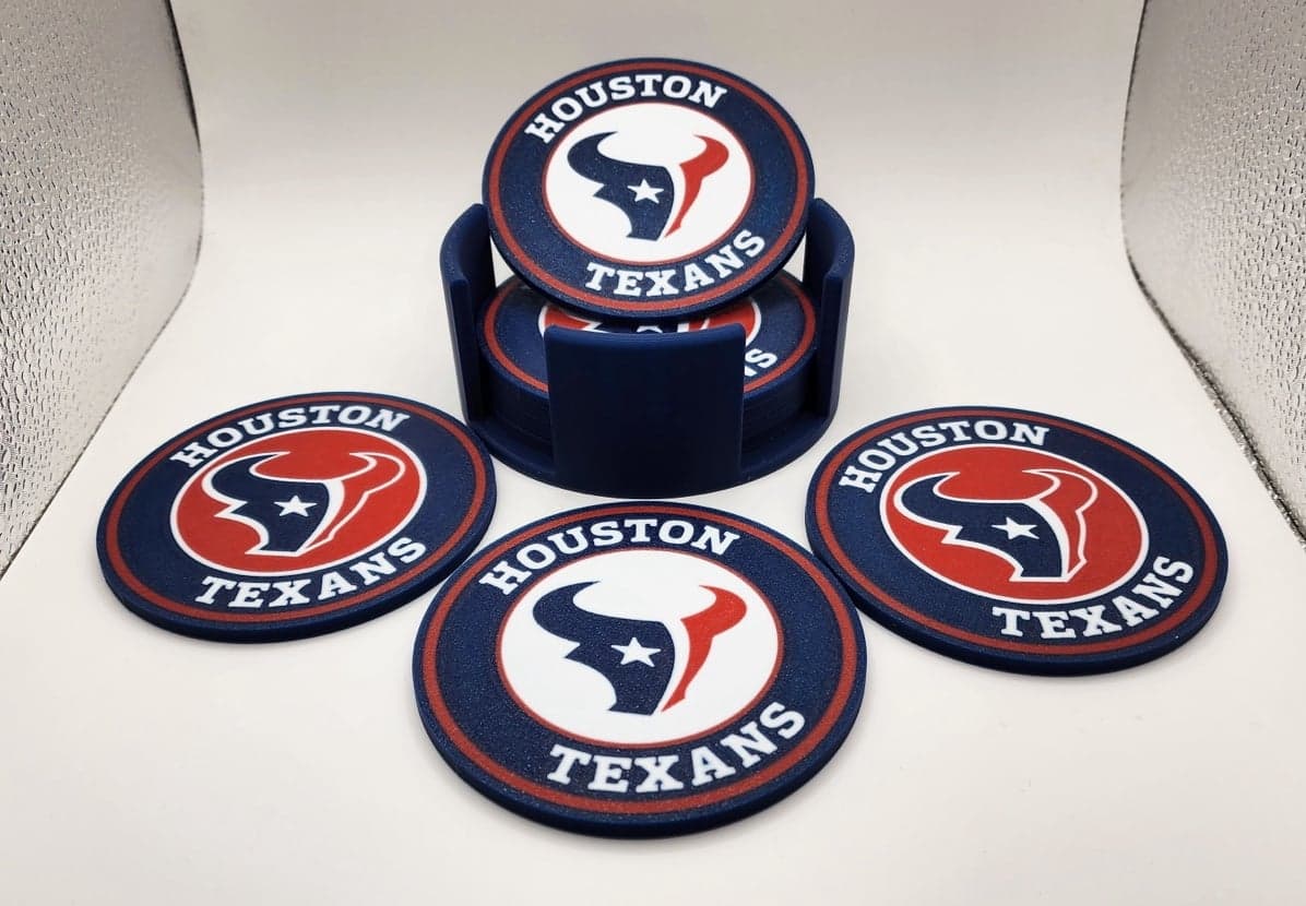Houston Texans 6 coasters with cork backing and holder set - Image 1