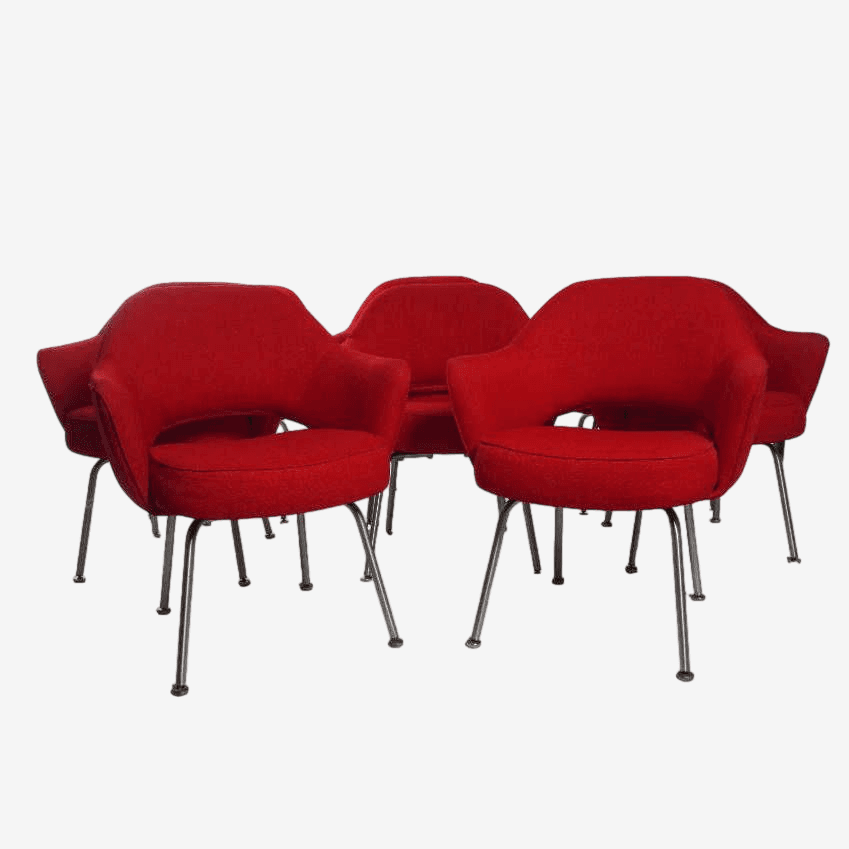 Set of 8 Red Mid-Century Modern Armchairs - Image 1