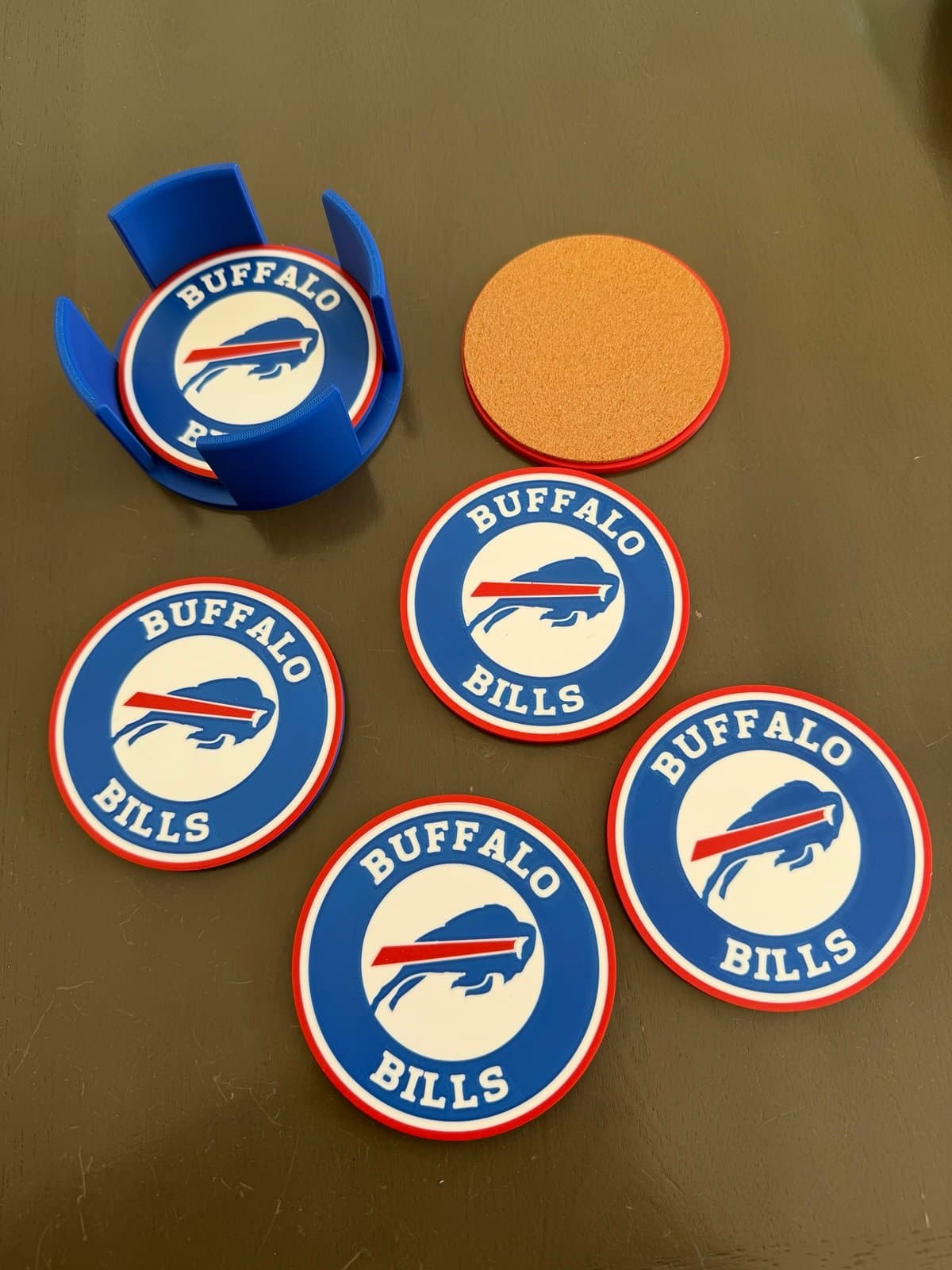 Buffalo Bills coaster set - 6 coasters with cork backings and holder! - Image 1
