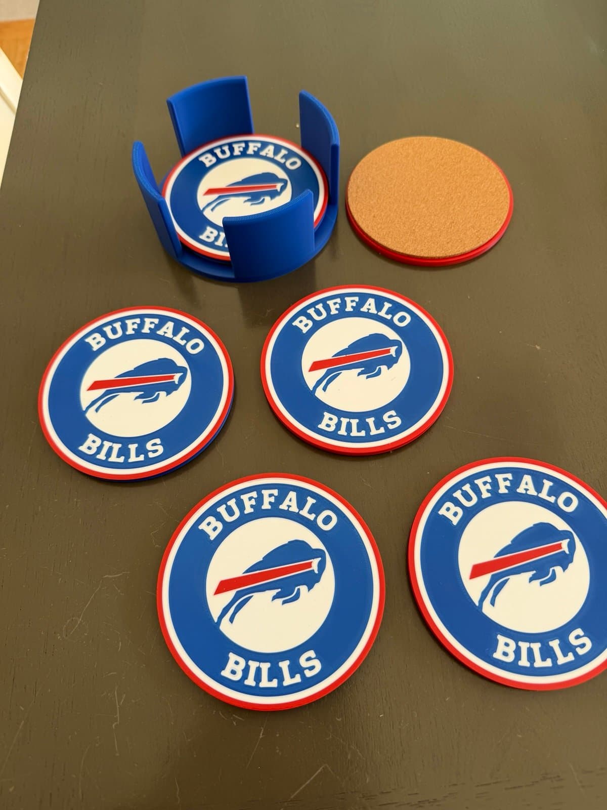Buffalo Bills coaster set - 6 coasters with cork backings and holder! - Image 1