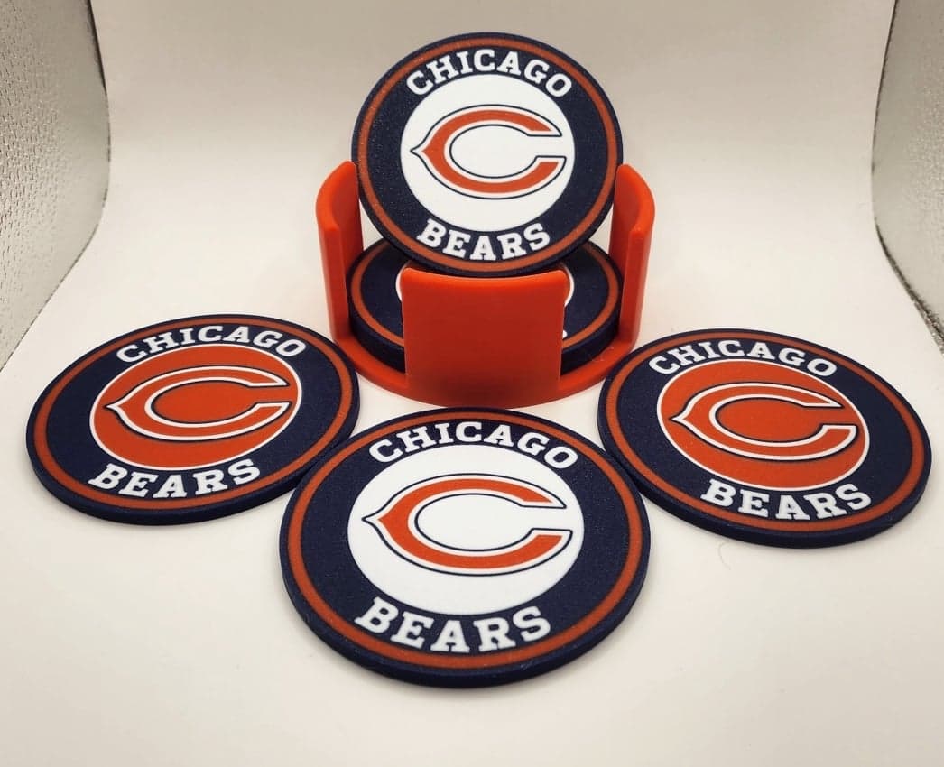 Chicago Bears coaster set - 6 coasters with cork bottoms and holder. - Image 1