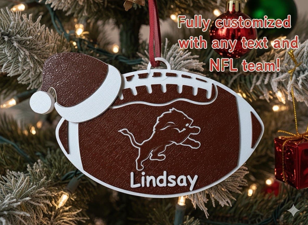 NFL Christmas Ornament! Custom made - Add any text and NFL logo! Great gift!