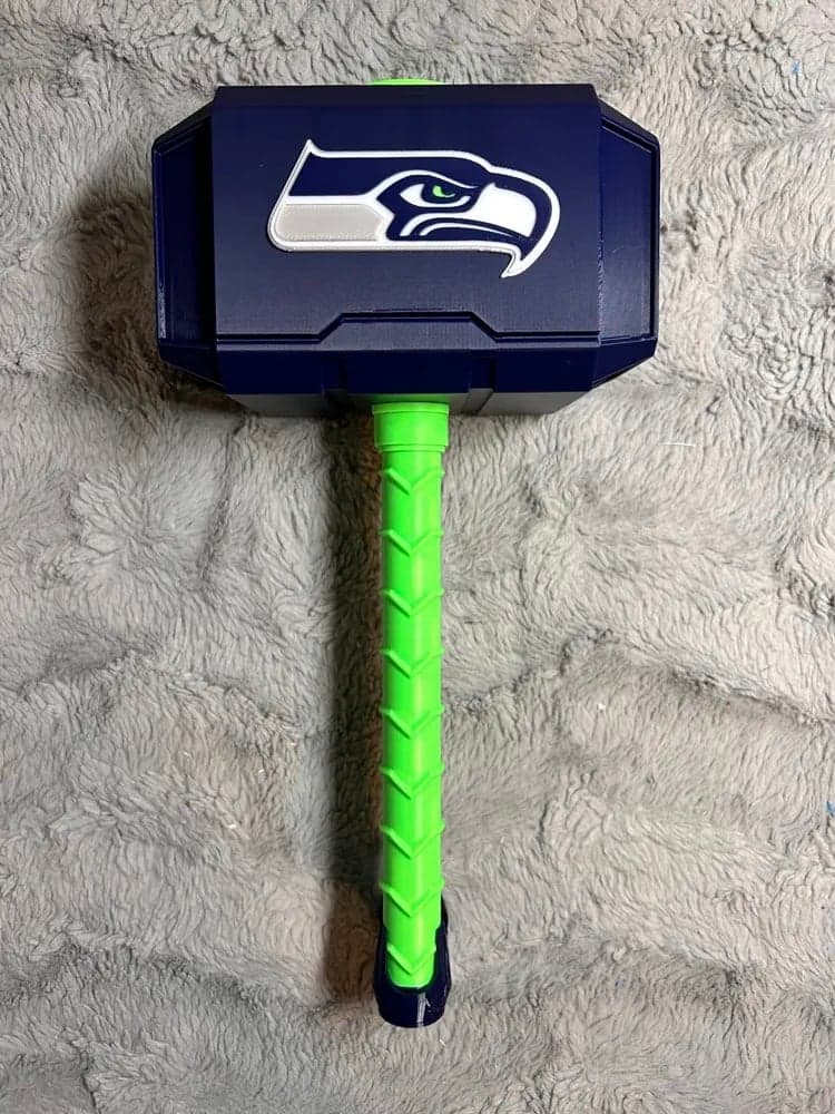 Seattle Seahawks Thor inspired hammer - unique fan item, rock stand included