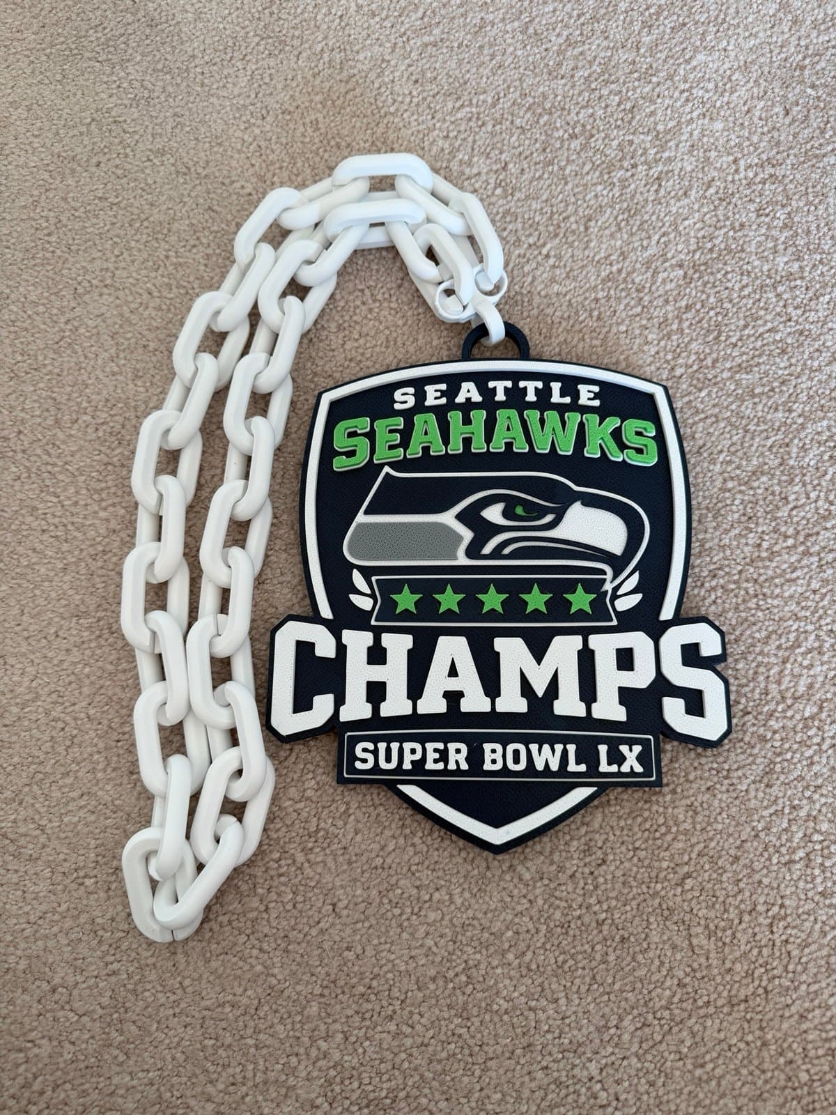 Seattle Seahawks Super Bowl LX champion hype fan chain necklace! Fan gift