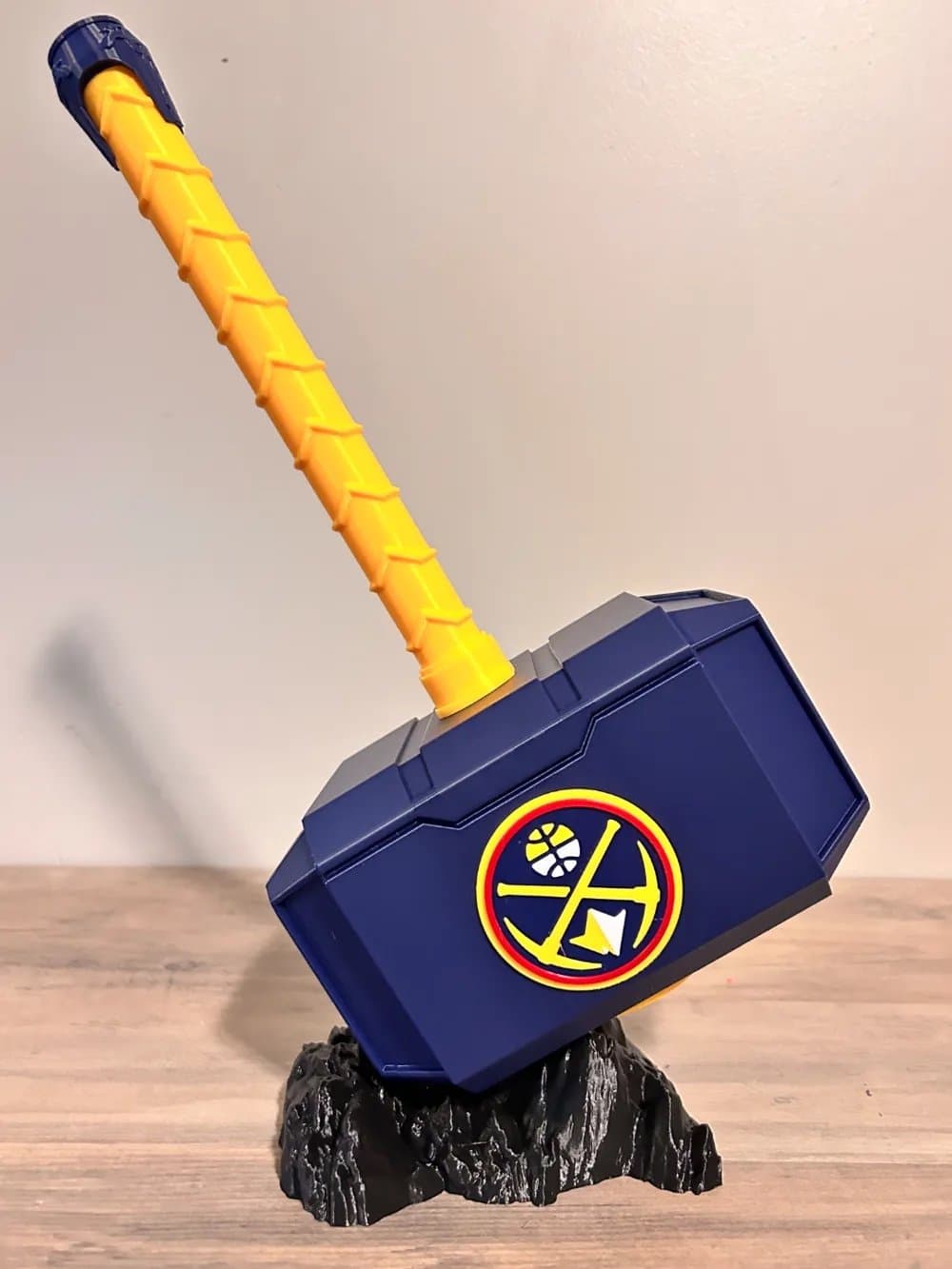 Denver Nuggets inspired Thor hammer and rock stand! Unique fan item!