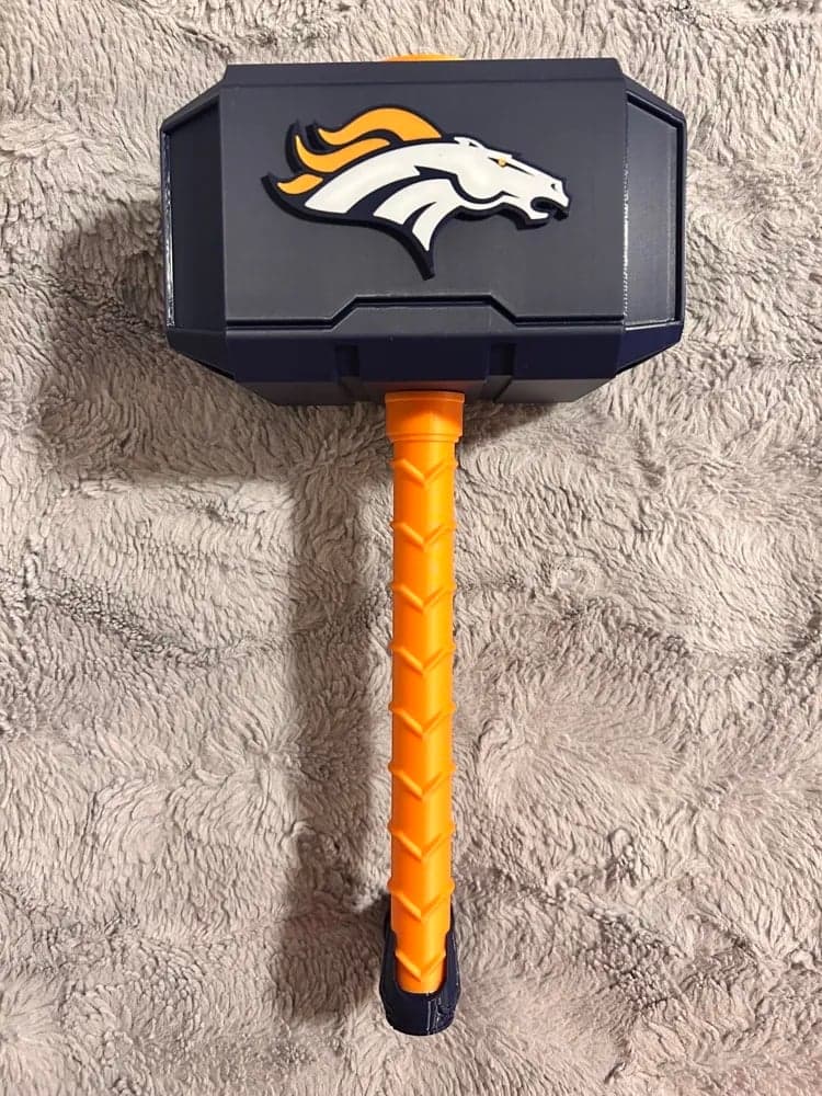 Denver Broncos Thor inspired hammer with rock stand! Unique fan gift