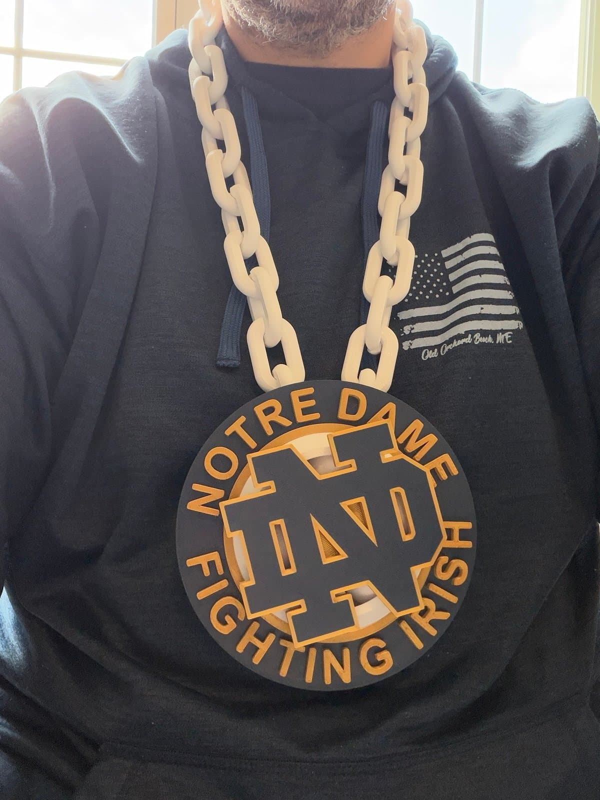 Notre Dame spinning fan hype chain necklace