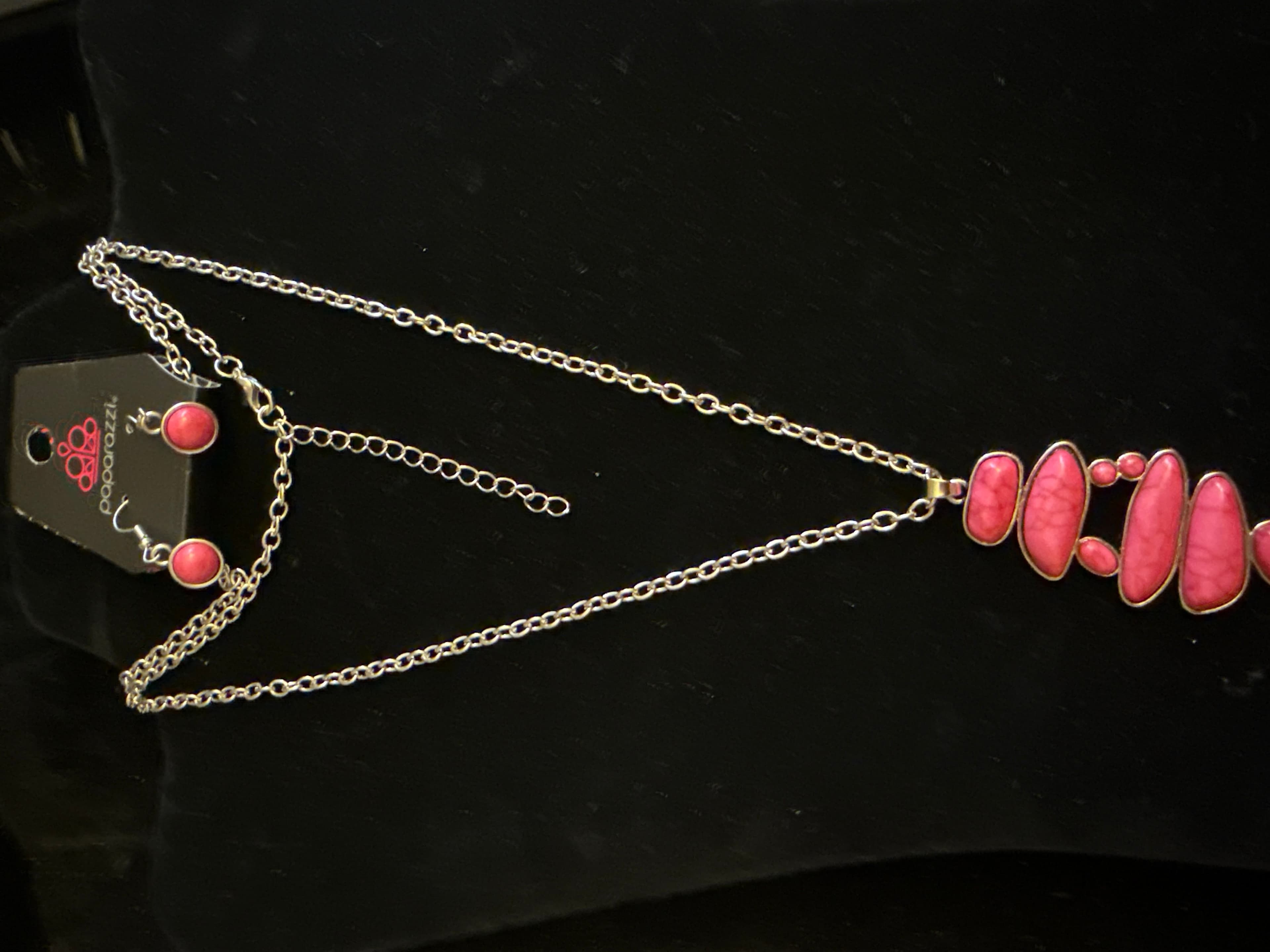 Paparazzi Pink Stone Necklace and Earring Set - Thumbnail 3