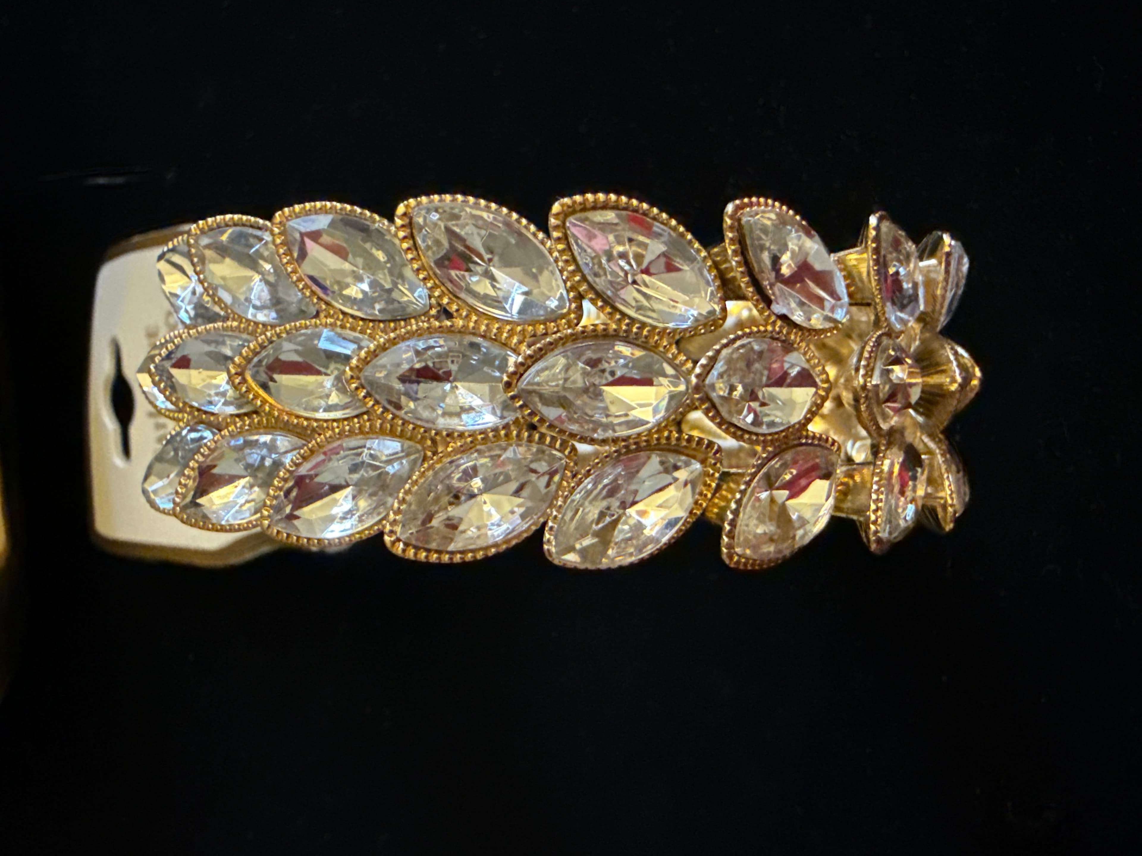 Gold Tone Crystal Leaf Hair Clip