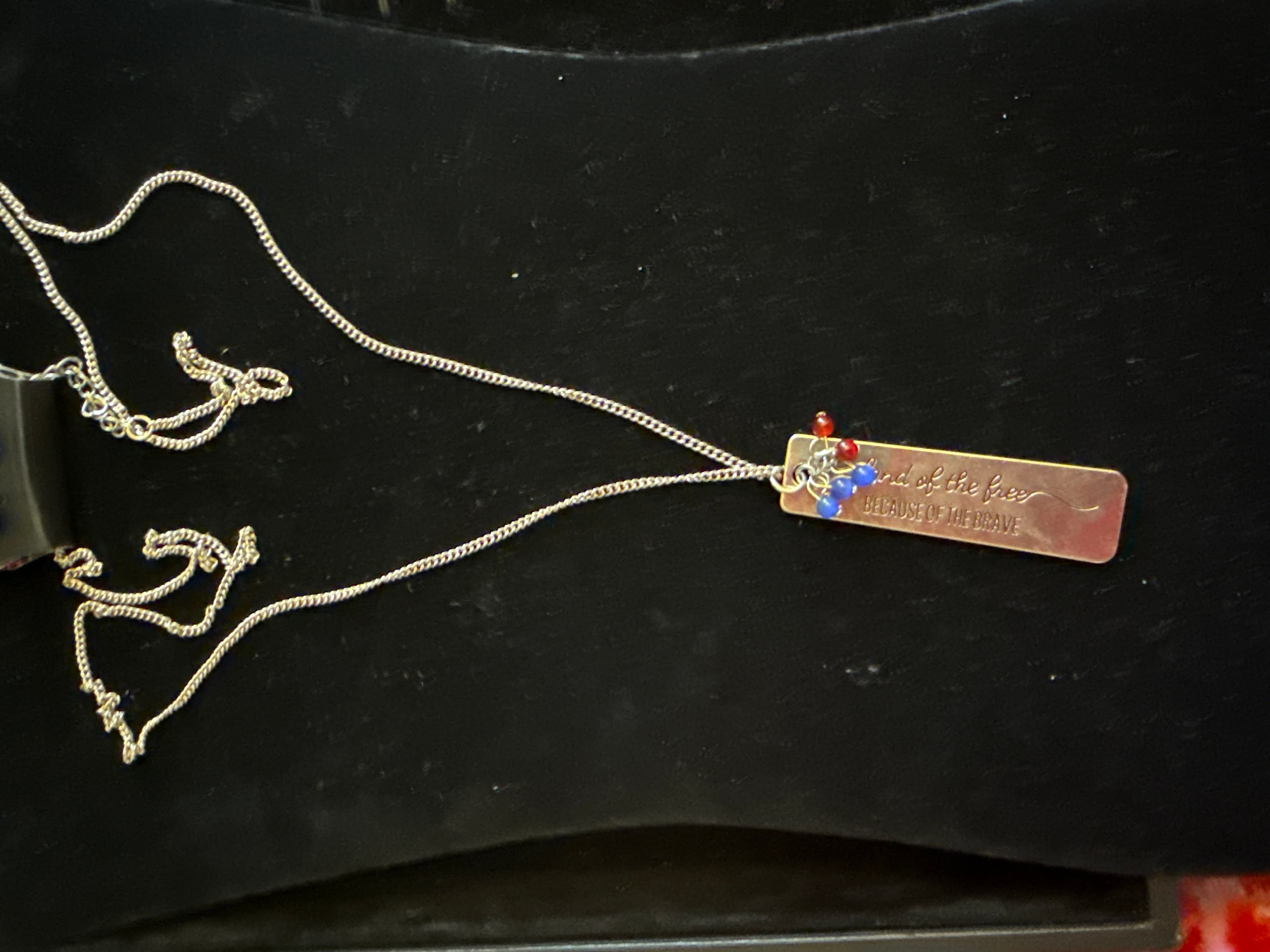 Silver Necklace with Engraved Pendant and Beads