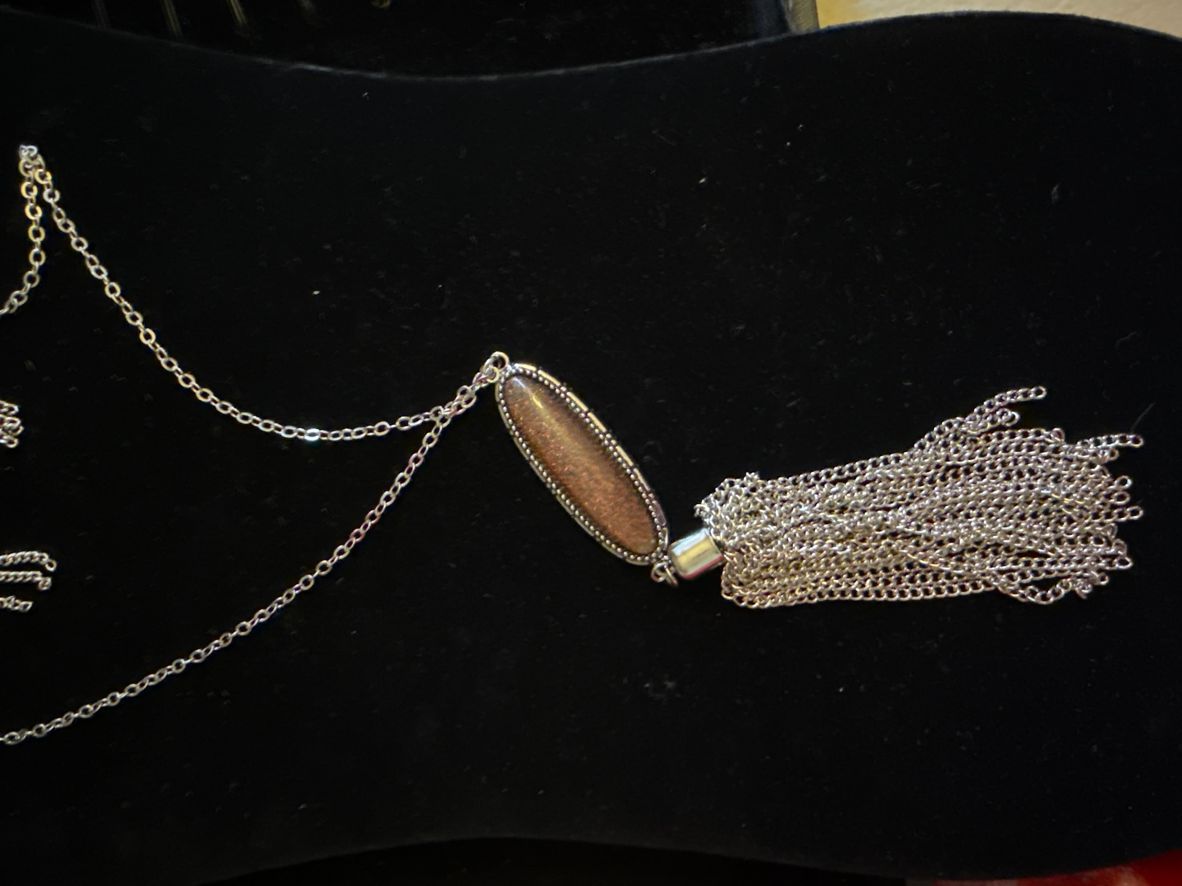 Silver Chain Necklace with Pendant and Tassel