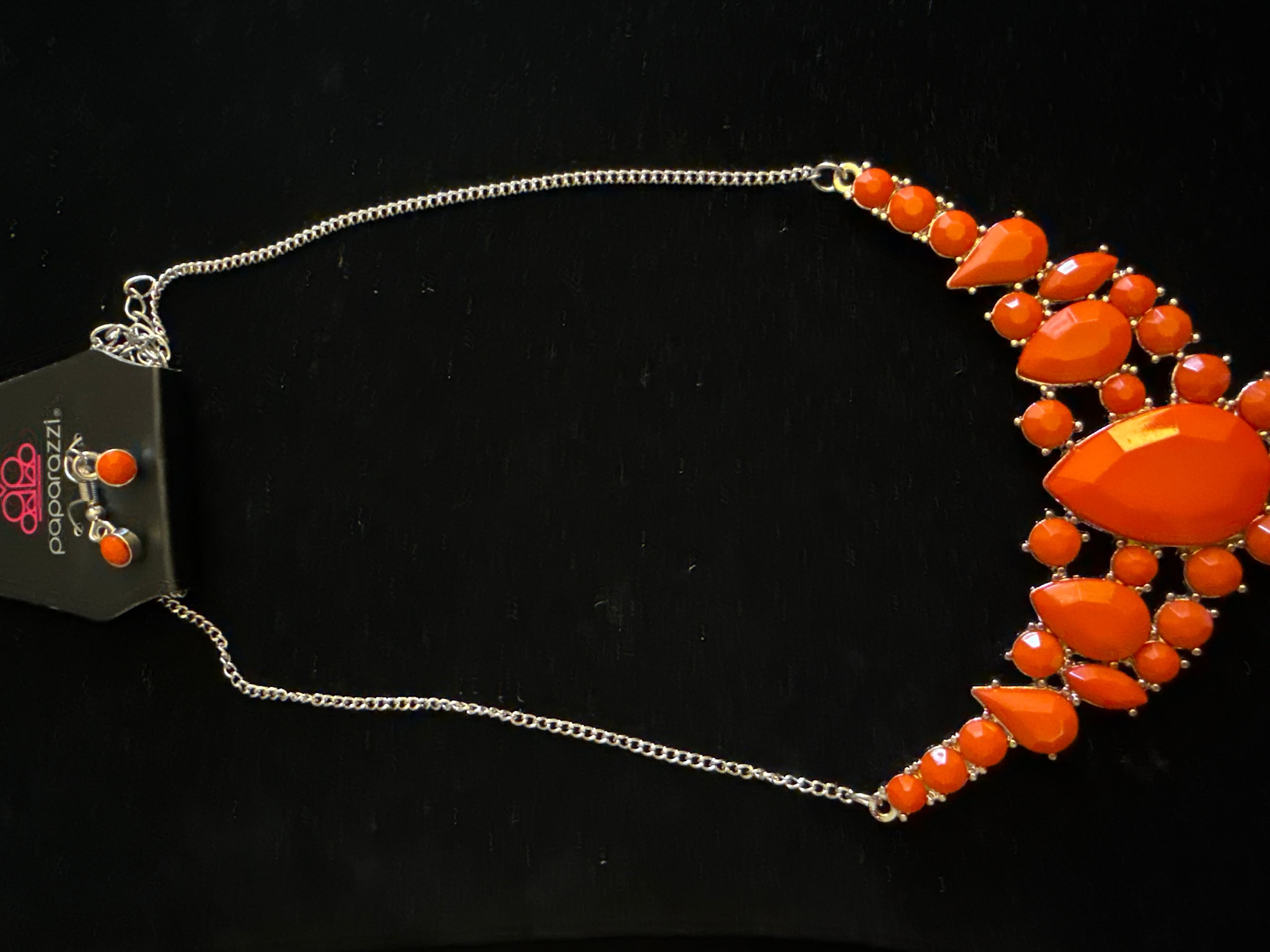 Paparazzi Orange Statement Necklace with Earrings Set