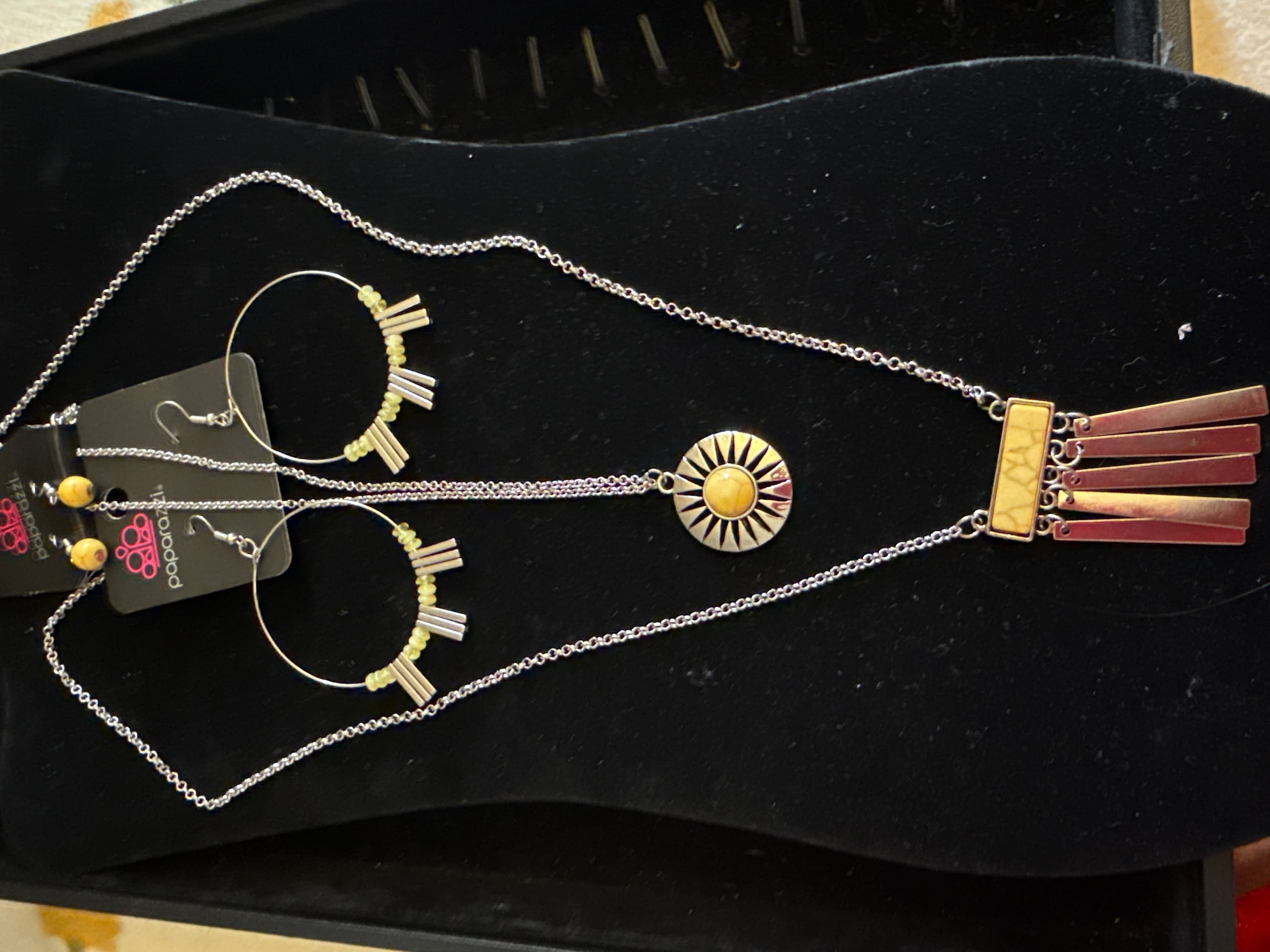 Paparazzi Silver and Yellow Necklace and Earring Set
