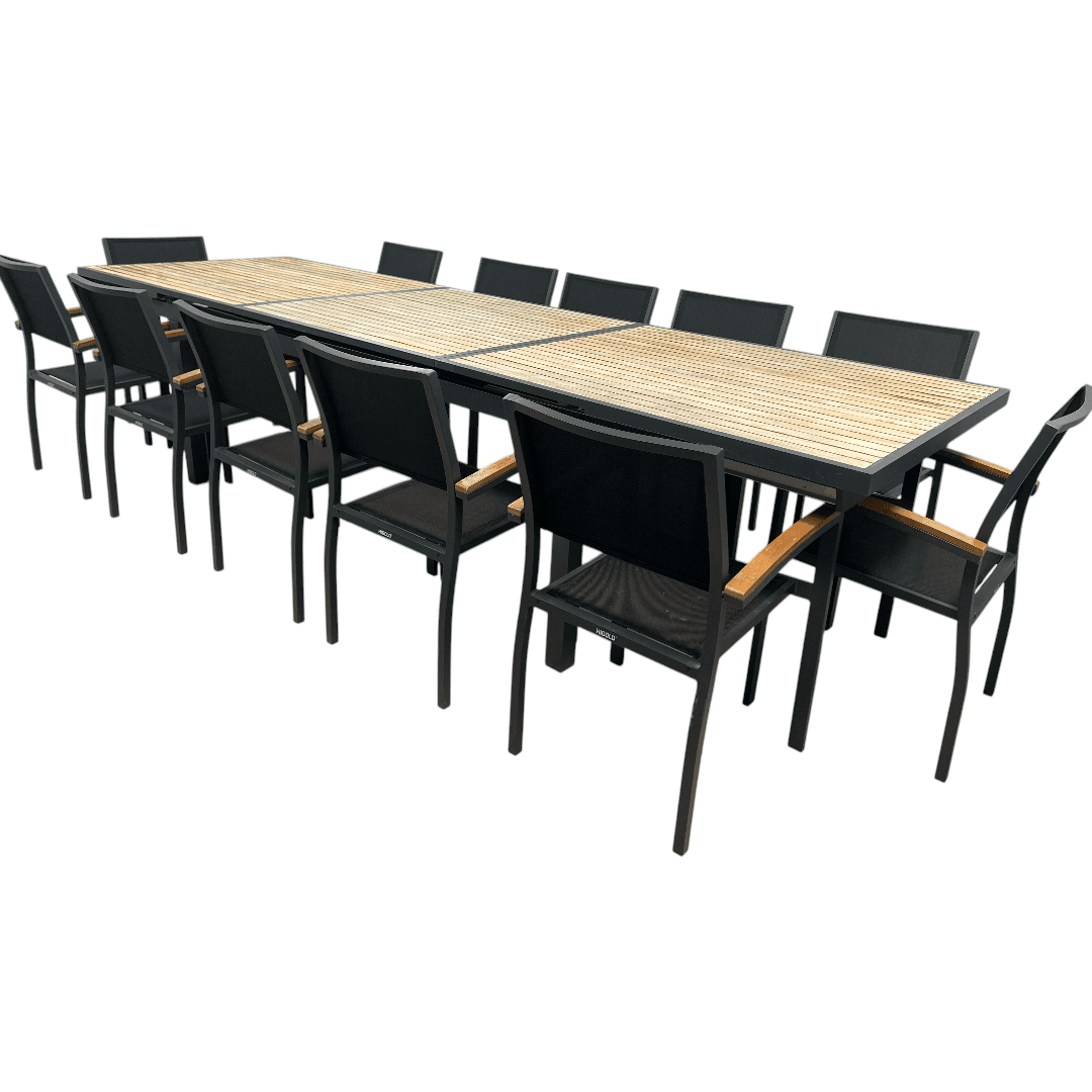 HIGOLD Heck Extendable Outdoor Dining Set, Teak Patio Furniture 12-person - Thumbnail 4