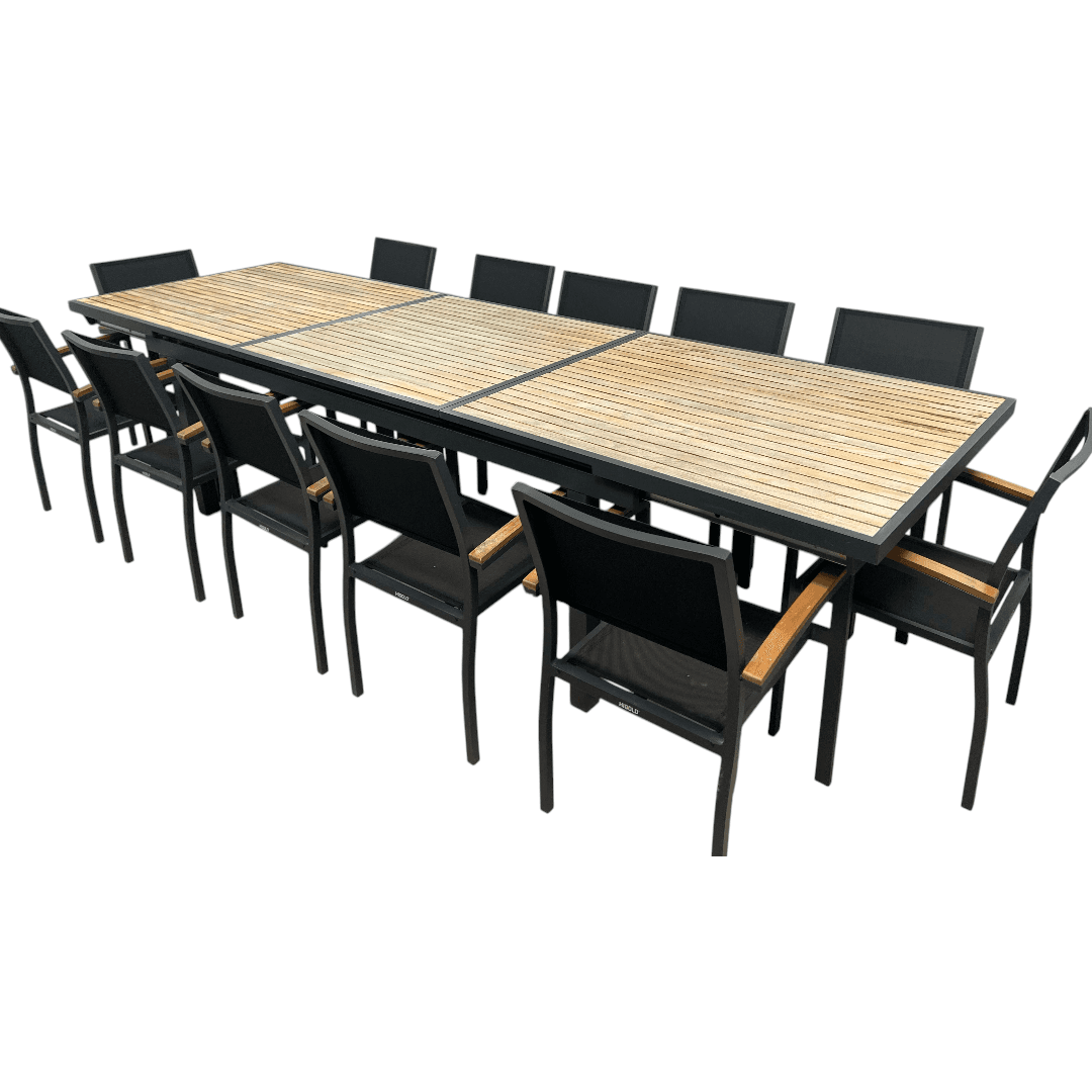 HIGOLD Heck Extendable Outdoor Dining Set, Teak Patio Furniture 12-person - Thumbnail 2