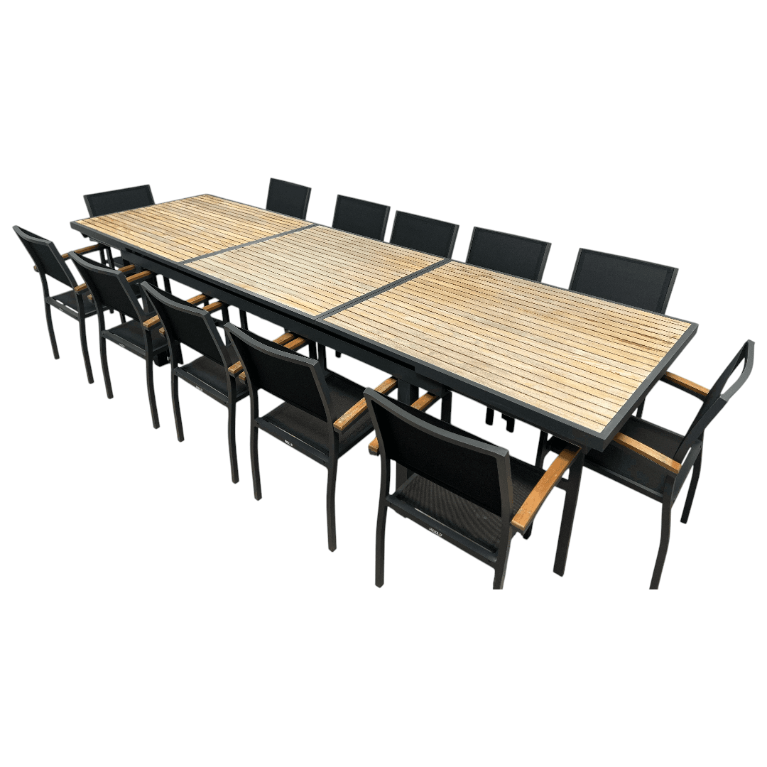 HIGOLD Heck Extendable Outdoor Dining Set, Teak Patio Furniture 12-person - Thumbnail 3