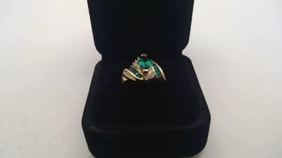 Emerald Lady's Stone & Diamond Ring 10 Diamonds .18 Carat T.W. 10K Y (GJE003213) - Image 1