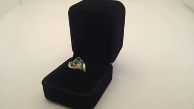 Emerald Lady's Stone & Diamond Ring 10 Diamonds .18 Carat T.W. 10K Y (GJE003213) - Thumbnail 4