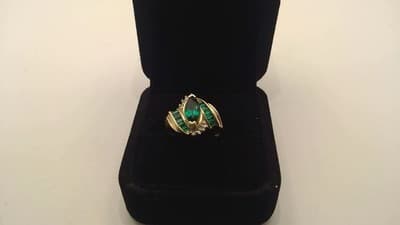 Emerald Lady's Stone & Diamond Ring 10 Diamonds .18 Carat T.W. 10K Y (GJE003213) - Thumbnail 6