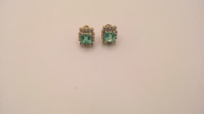 Jade Gold-Diamond & Stone Earrings 28 Diamonds 1.40 Carat T.W. 14K Y (GJE000511) - Thumbnail 2