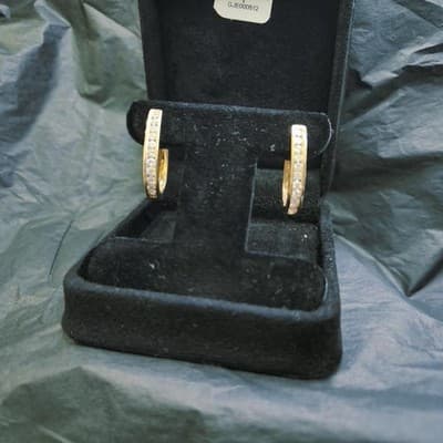 Gold-Diamond Earrings 22 Diamonds .94 Carat T.W. 14K Yellow Gold 6.3 (GJE000512) - Thumbnail 7