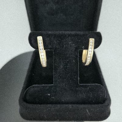 Gold-Diamond Earrings 22 Diamonds .94 Carat T.W. 14K Yellow Gold 6.3 (GJE000512) - Thumbnail 2