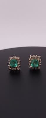 Jade Gold-Diamond & Stone Earrings 28 Diamonds 1.40 Carat T.W. 14K Y (GJE000511) - Thumbnail 6