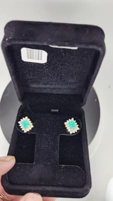 Jade Gold-Diamond & Stone Earrings 28 Diamonds 1.40 Carat T.W. 14K Y (GJE000511) - Thumbnail 5