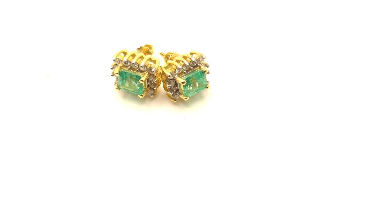 Jade Gold-Diamond & Stone Earrings 28 Diamonds 1.40 Carat T.W. 14K Y (GJE000511) - Image 1