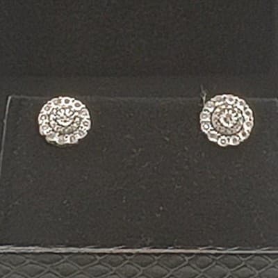 Gold-Diamond Earrings DIAMOND 23 Diamonds .023 Carat T.W. 14K White Gold (I-20) - Image 1