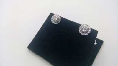 Gold-Diamond Earrings DIAMOND 23 Diamonds .023 Carat T.W. 14K White Gold (I-20) - Thumbnail 5