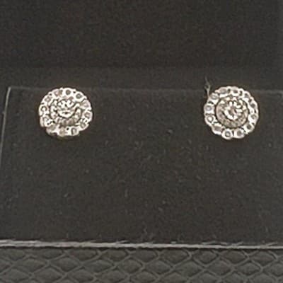 Gold-Diamond Earrings DIAMOND 23 Diamonds .023 Carat T.W. 14K White Gold (I-20) - Thumbnail 2