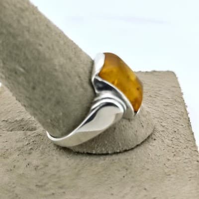 Synthetic Amber Unisex Silver & Stone Ring 925 Silver 3.6g Size:7.75 (GJE003568) - Thumbnail 6