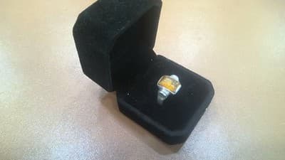 Synthetic Amber Unisex Silver & Stone Ring 925 Silver 3.6g Size:7.75 (GJE003568) - Thumbnail 4