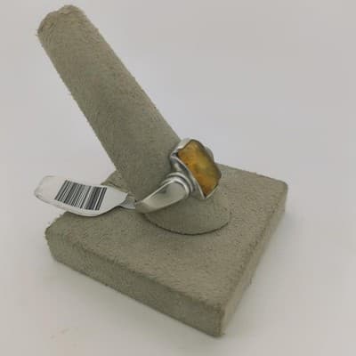 Synthetic Amber Unisex Silver & Stone Ring 925 Silver 3.6g Size:7.75 (GJE003568) - Thumbnail 12